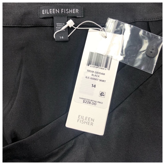 NWT Eileen Fisher Size 14 Silk Charmeuse Black Midi Skirt new with tags - Picture 4 of 6